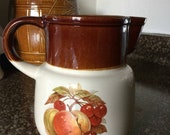 Vintage McCoy Water, juice, or Milk Pitcher. 132 with trademark, featuring fruit, peaches, cherries, vtg exc vgc 70s farm house farmhouse