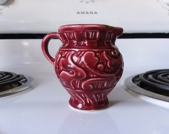 Vintage Shawnee pottery pitcher,Small Shawnee pitcher,Shawnee potteries,small vintage pitcher,cranberry red pitcher,creamer,milk,tea,coffee