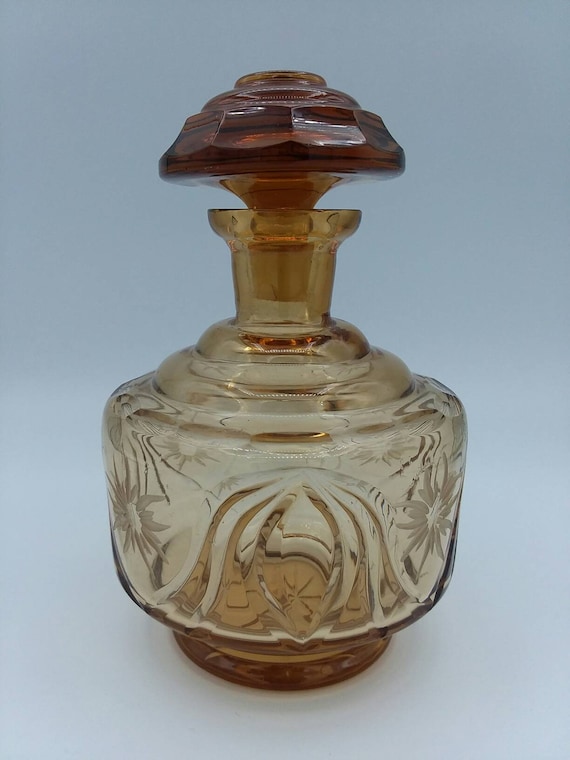 Vintage Small decanter,vintage perfume bottle,bohemian glass bottle with stopper,bohemian perfume bottle,czechoslovakian crystal glassware