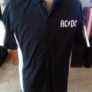 Vintage Inspired Rock n Roll Shirt,ACDC,Scottish,Scotland,Short Sleeves,button down,black,white,lightning,cool logos,highway to hell,2000&#39;s