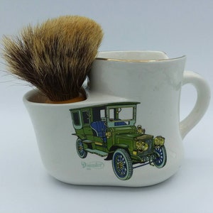 Vintage English Shaving Mug,complete shaving mug with brush,sterile shave,personalized shaving mug,classic automobile mug,Burleigh Ironstone
