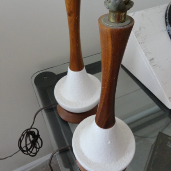 Vintage Pair of Two Danish Modern Mid Century Lamps- Perfect Bedside Bedroom lights 1950's - 1960's