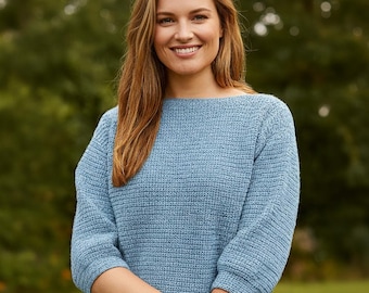 Slip On Crochet Sweater Pattern PDF | Crew Neck Pullover Pattern | Long Sleeve Baby DK Jumper Pattern | Women Sweater 32 50