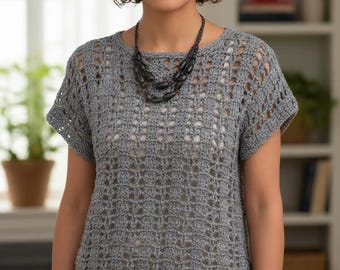 Casual Crochet Summer Top Pattern PDF, Oversized Cropped Lace Blouse Tutorial, Lightweight Women’s Shirt S–4XL