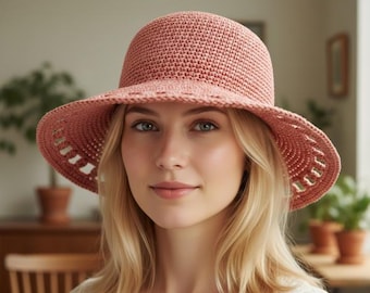 Crochet Summer Sun Hat Pattern PDF, Bucket Hat Tutorial, Wide Brim Women’s Beach Hat S–L