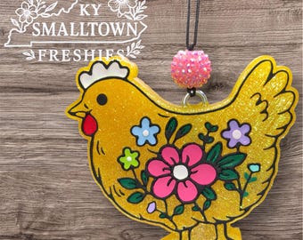 Floral Chicken Car Freshie | Handmade Air Freshener, Long-Lasting Fragrance