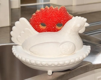Hen on Nest Sponge Holder | Farmhouse Kitchen Organization, 3D Printed PLA