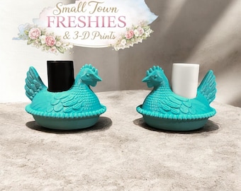 Nesting Hen Salt & Pepper Holder Set | Rustic Kitchen Decor | Farmhouse Chicken Counter Decor