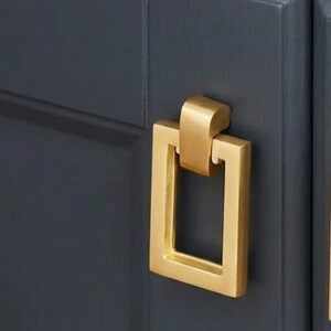 Modern Square Ring Drawer Pull, Brushed Gold Cabinet Handle, Furniture Hardware