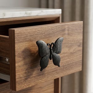 Matte Black Butterfly Cabinet Knob: Zinc Alloy Drawer Handle, Decorative Furniture Pull