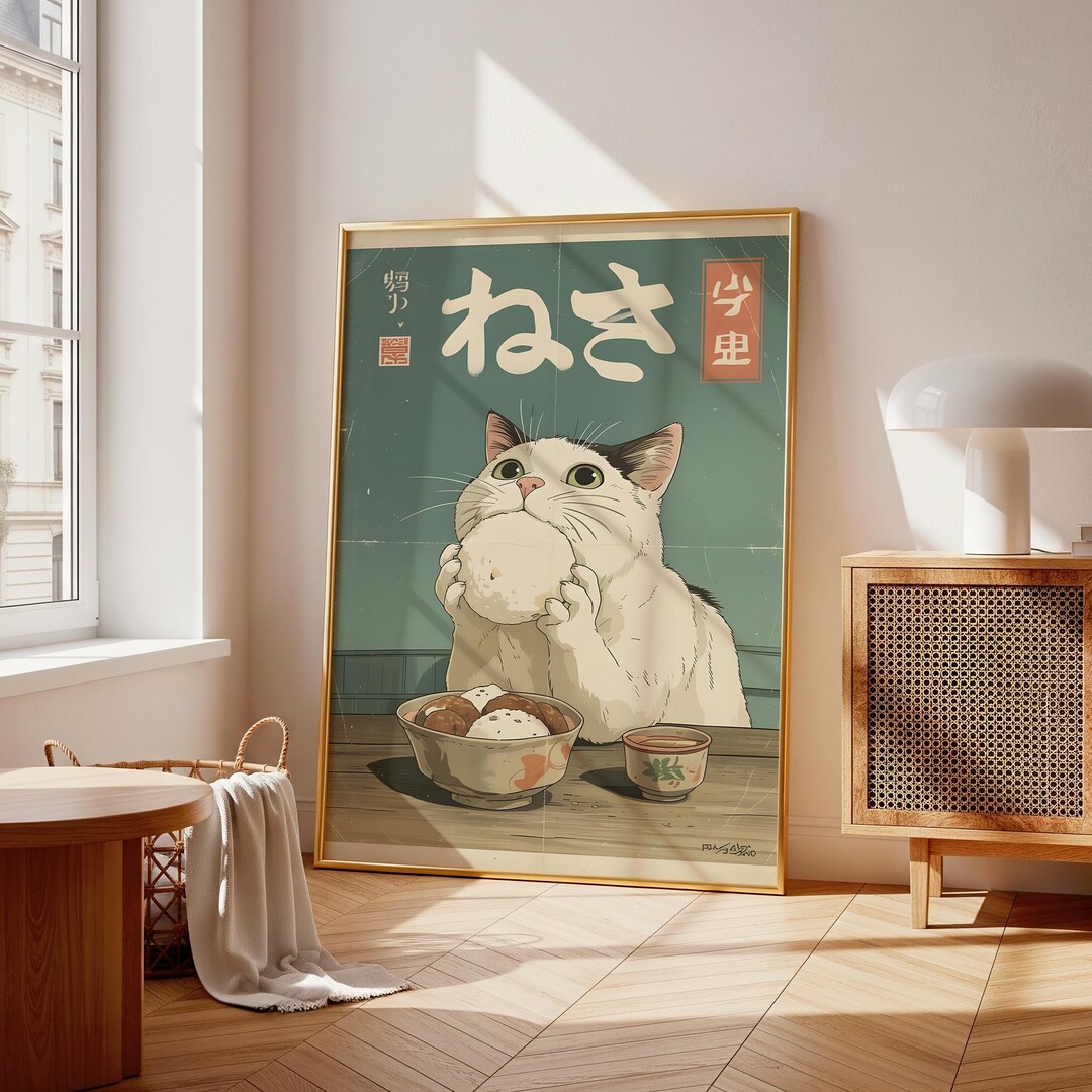 Vintage Sushi Cat Poster, Retro Japanese Kitchen Art (digital Download ...