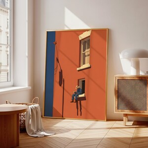Minimalistische Lesung Druck, Buchliebhaber Wandkunst, warme, moderne Fensterdekoration (digitaler Download)