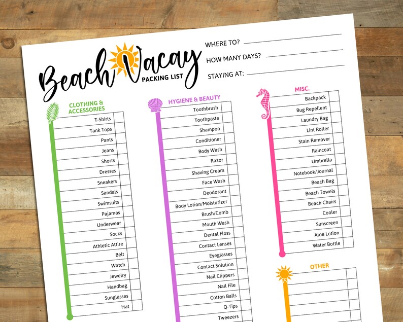 printable beach vacation packing list beach vacay