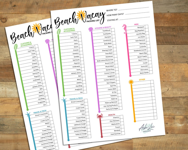 printable beach vacation packing list beach vacay