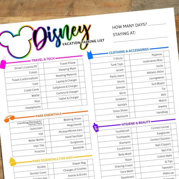 Theme Park Packing List, Trip Planning, Packing List Printable, Printable, Digital Download, Theme Park Vacation Essentials
