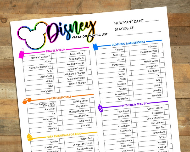 Theme Park Packing List, Trip Planning, Packing List Printable, Printable, Digital Download