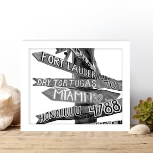 Key West Beach Sign digitale download fotografie, houten bord, reizen, tropisch, Key West Wall Decor, zwart-wit Instant Download