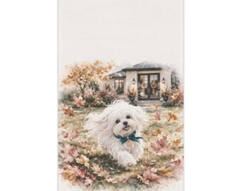 Maltesischer Hund im Herbstlaub Geschirrtuch, Geschirrtuch, Geschirrtuch, Herbst Dekor, GrannysMugShots