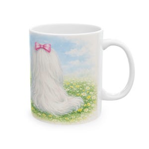 Dos blanc maltais, tasse en céramique maltaise, tasse prairie, style aquarelle, amoureux maltais, cadeau maltais, photos de tasse de grand-mère
