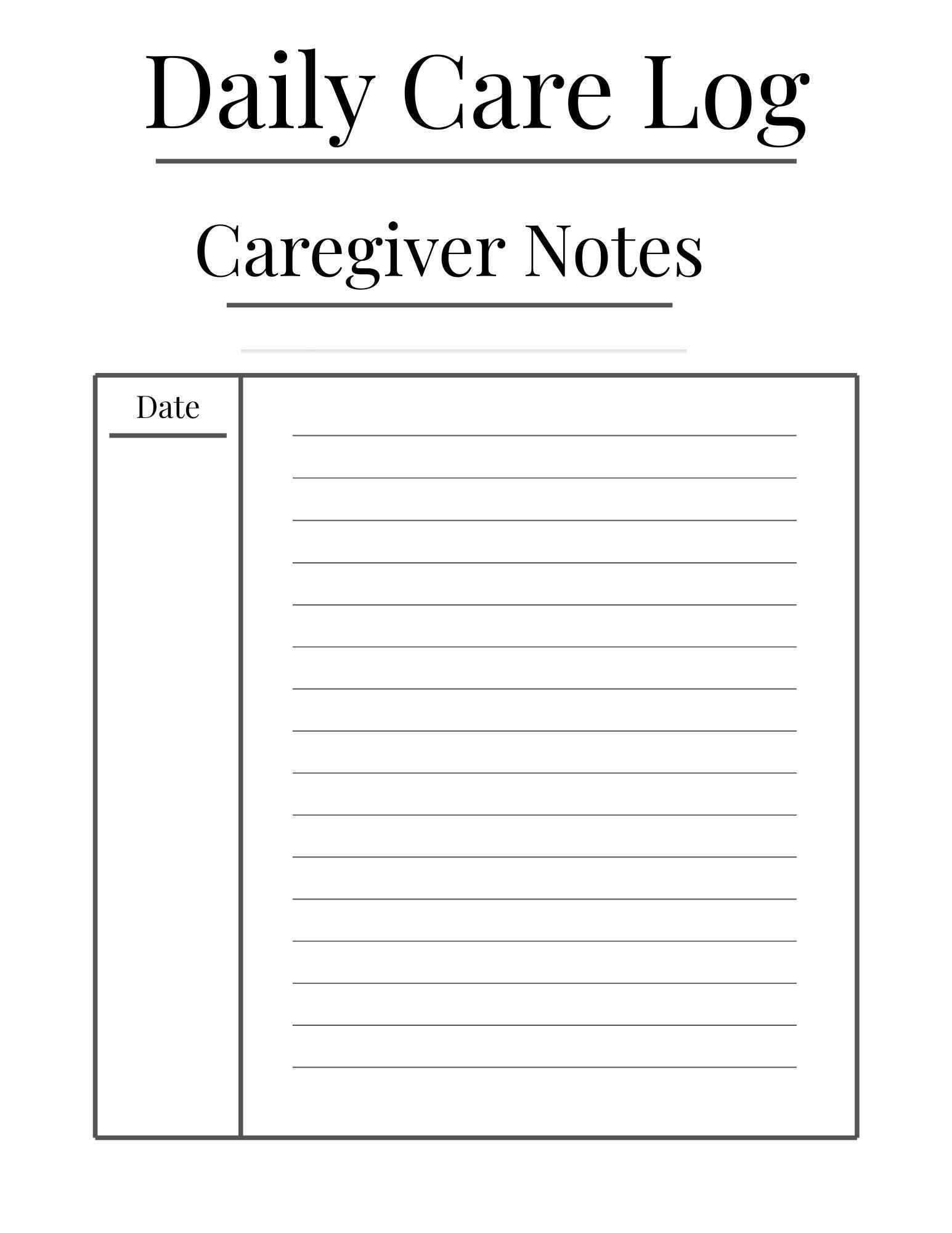 Caregiver Log Printable Bundle | Daily-weekly Care Notes | Medication ...