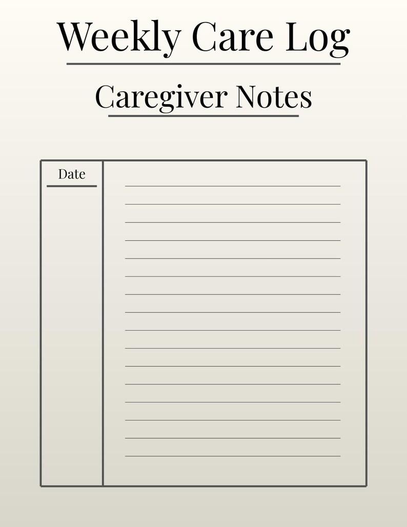 Caregiver Notebook.pdf Caregiver Log Printable Bundle – Cream Version | Daily- Weekly Care ...