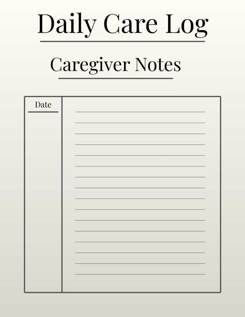 Caregiver Log Printable Bundle – Cream Version | Daily- Weekly Care ...
