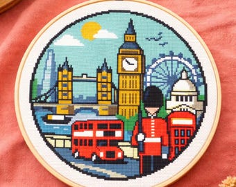 Patrón Punto de Cruz Little London (PDF) | Patrón de Bordado Diseño de Viaje