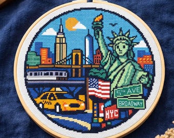 Patrón Punto de Cruz Little Nueva York (PDF) | Patrón de Bordado Diseño de Viaje