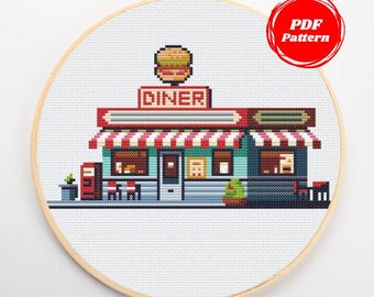 Patrón de Punto de Cruz Restaurante Japonés PDF | Tienda de Sushi Acogedora | Diseño Fachada Japonesa