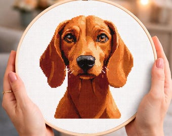 Patrón Punto de Cruz Dachshund (PDF) | Diseño Bordado Perro Salchicha