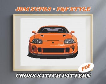 Patrón Punto de Cruz JDM Supra (PDF) | Decoración Fast and Furious DIY | Toyota Supra MK4