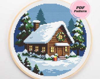 Patrón de Punto de Cruz Casa Navidad 2 en PDF | Casa Nevada Invernal | Decoración Navideña Hecha a Mano (DIY)