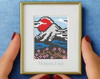 Patrón Punto de Cruz Mini Monte Fuji PDF | Diseño Japonés de Viaje | Esquema Mini Punto de Cruz Contado