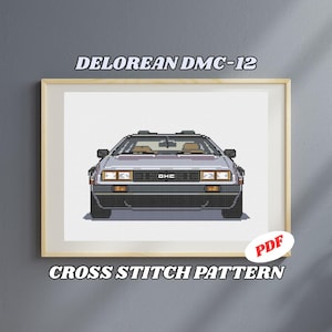 Delorean DMC-12 Cross Stitch Pattern (PDF) | Retro Car Cross Stitch | Back to the Future Movie Chart