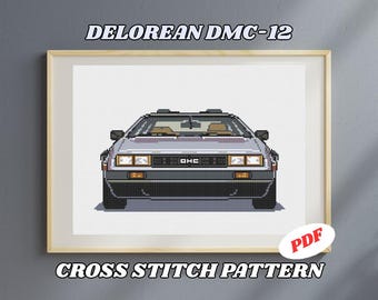Patrón de punto de cruz del DeLorean DMC-12 (PDF) | Punto de cruz de coches retro | Gráfico Regreso al Futuro