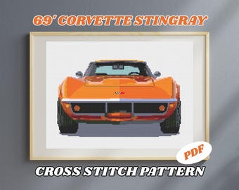 Patrón Punto de Cruz Covette Stingray (PDF) | Diseño Bordado Coche Muscle Americano Clásico