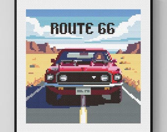 Patrón Punto de Cruz 69' Muscle Car | Diseño Coche Clásico Americano Ruta 69 (PDF)