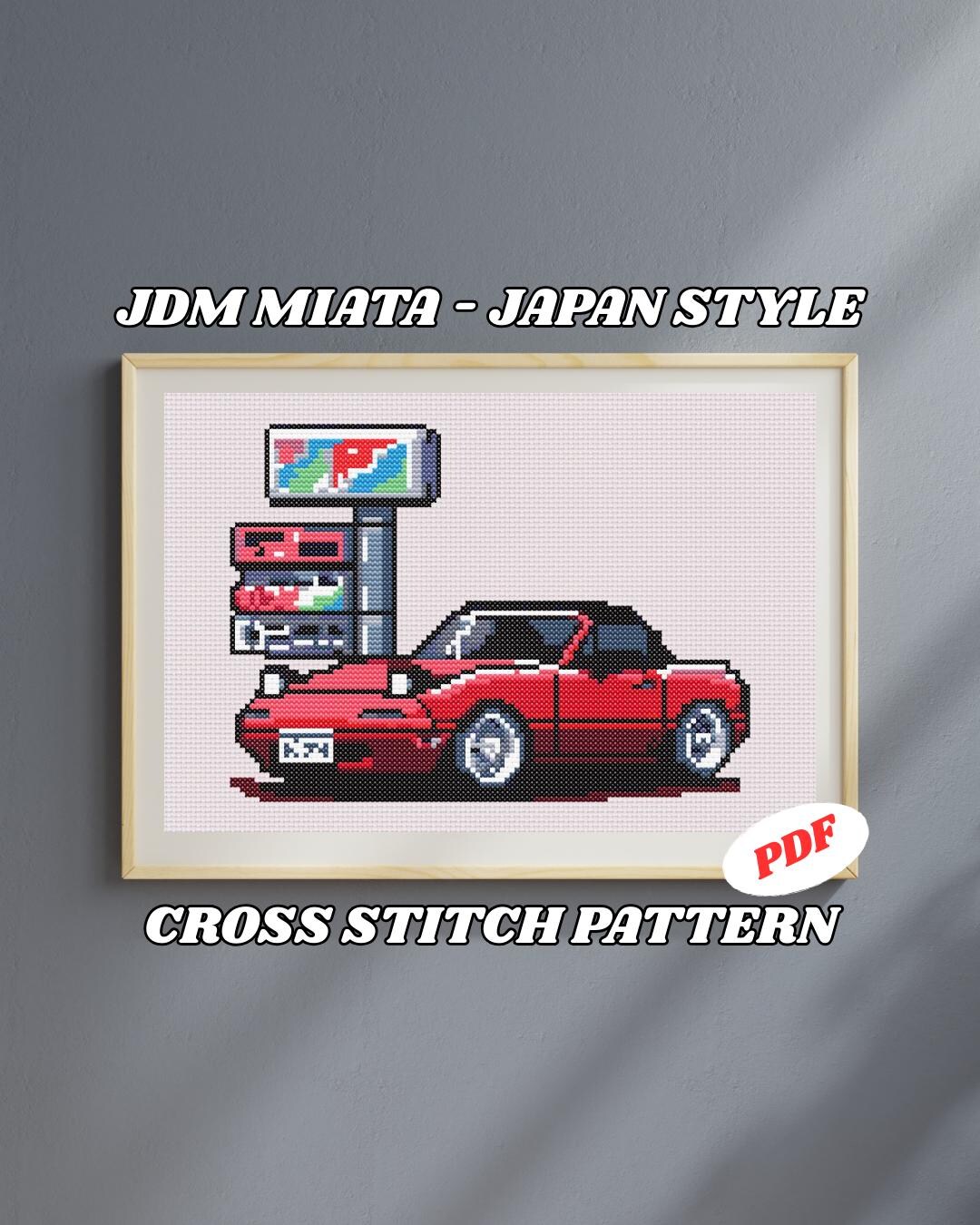 Jdm Designer Pattern JDM Miata Cross Stitch Pattern | Retro Japanese Car Embroidery Design ...