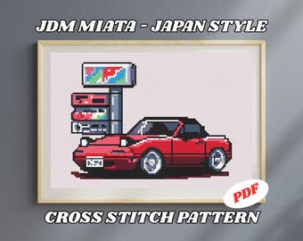 Patrón Punto de Cruz JDM Miata | Bordado Coche Japonés Retro (PDF)