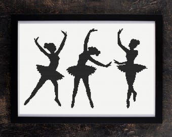 Patrón Punto de Cruz Bailarinas Silueta Monocromática PDF · Diseño Ballet Moderno · Arte Decorativo Minimalista