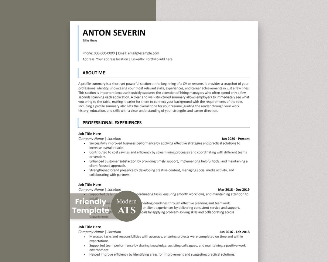 ATS Resume Template Word | ATS CV With Cover Letter | Professional ...