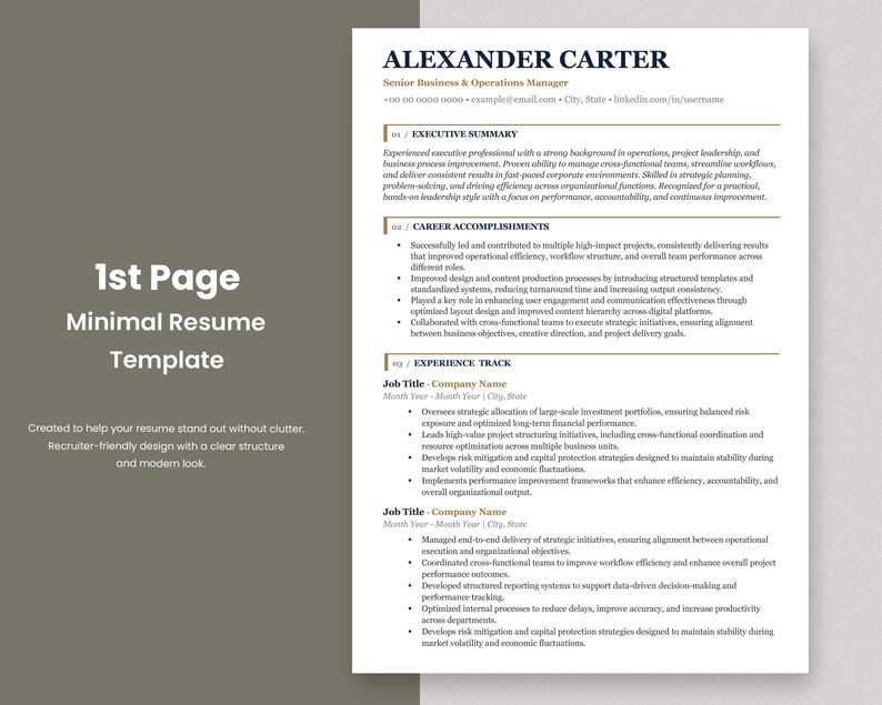 ATS Resume Template Word, Google Docs CV, Professional 2 Page Resume