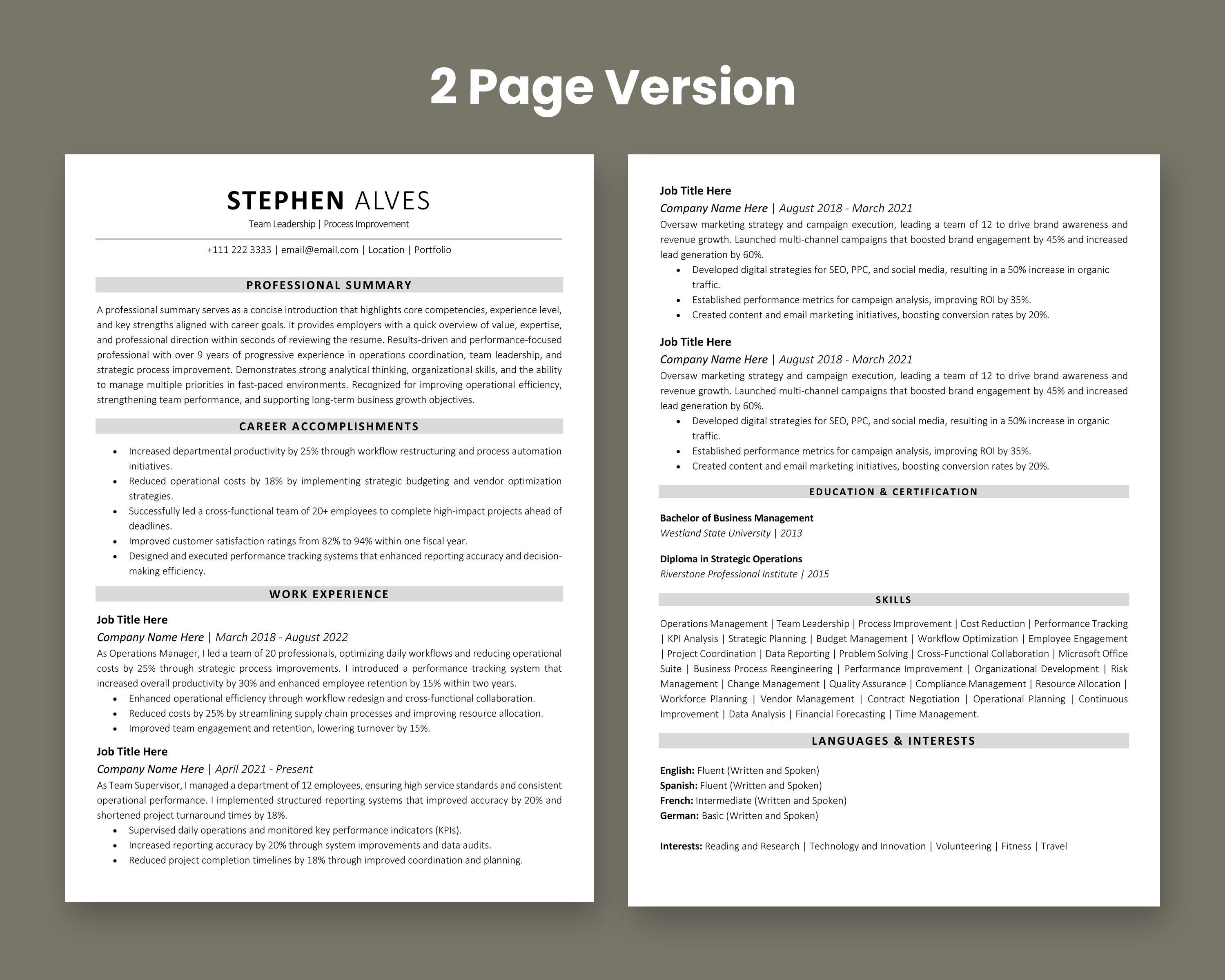 ATS Friendly Resume Template Word | Professional Minimalist CV (instant ...