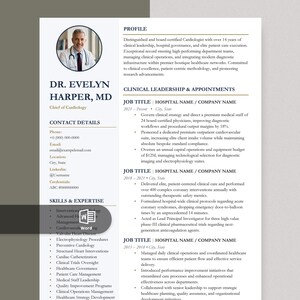 Professional Resume Template Word, Creative CV, Minimalist Design, Simple Clean Executive Job Application