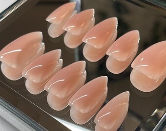 Sheer Peach Builder Gel Press On Nails, Natural Glossy Reusable Set