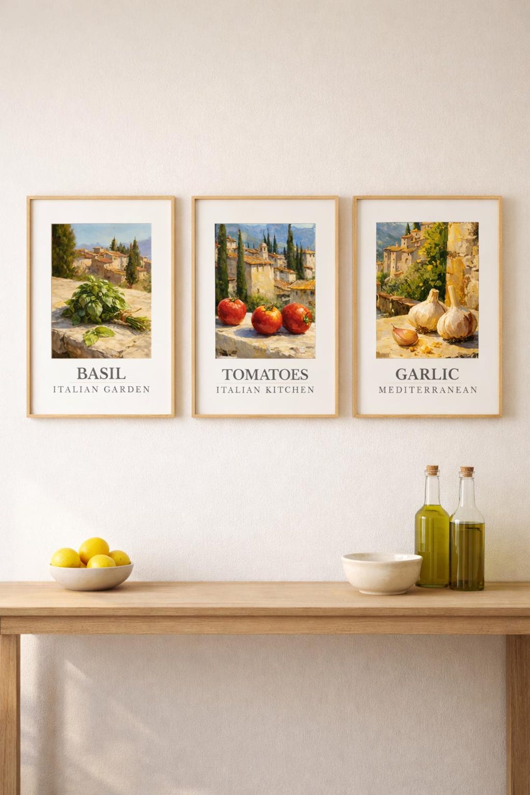 italian kitchen wall decor | kitchen wall art set of... Italian Kitchen Art Set | Tomato Basil Garlic Prints, Rustic ...