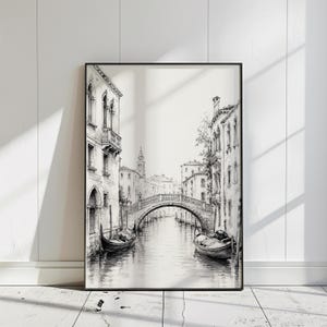 Venice Poster | Pencil Sketch Art | Italy Painting | Canal Drawing | Black and White Print image 3