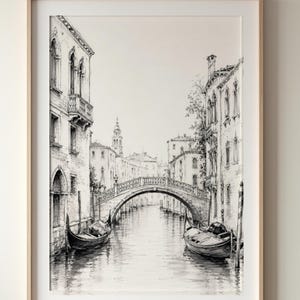 Venice Poster | Pencil Sketch Art | Italy Painting | Canal Drawing | Black and White Print image 1