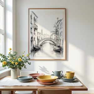 Venice Poster | Pencil Sketch Art | Italy Painting | Canal Drawing | Black and White Print image 2