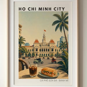 Ho Chi Minh Print | Vintage Saigon Poster with Vietnamese Iced Coffee and Bánh Mì